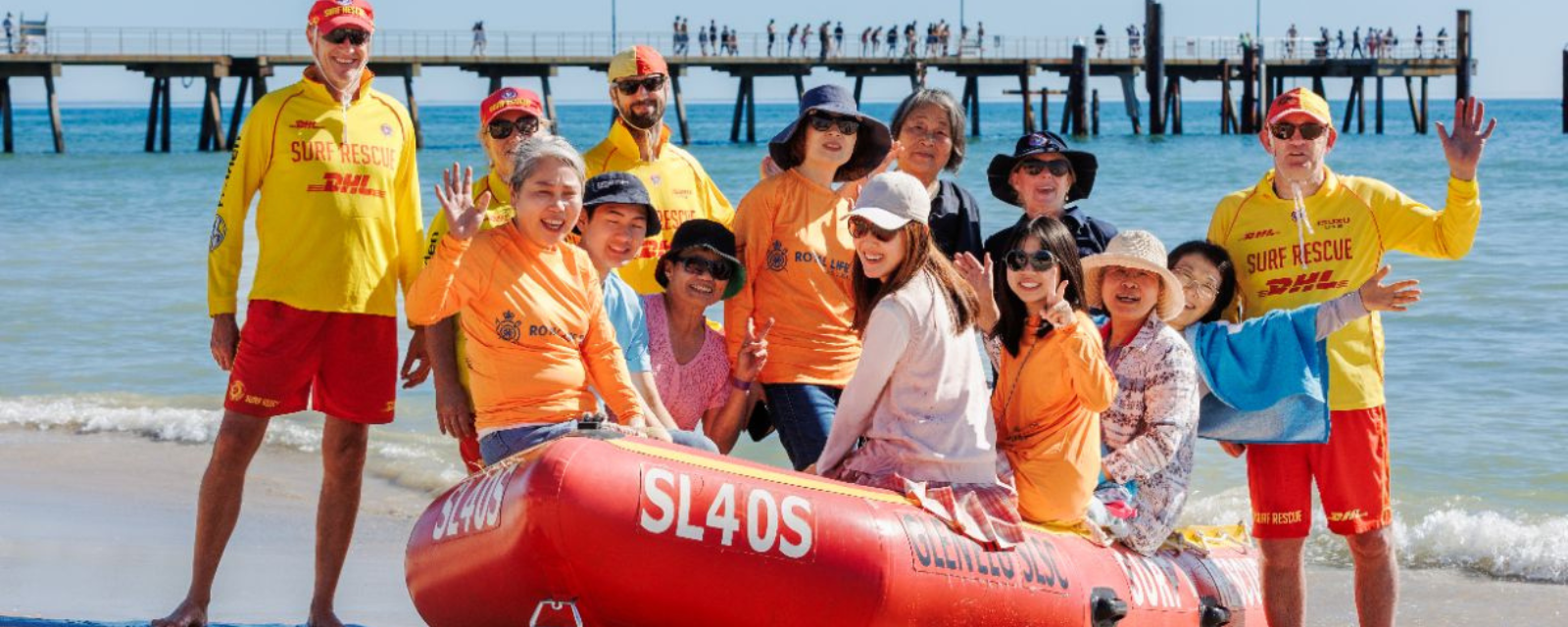 6 people group shot at the beach 